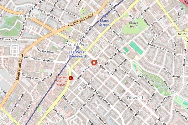 Map showing 300 East in Charlotte