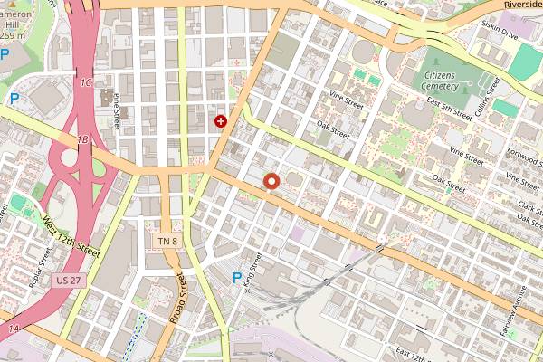 Map showing The Bitter Alibi in Chattanooga