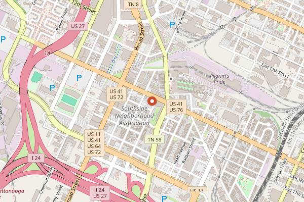 Map showing Five Wits Brewing Company in Chattanooga