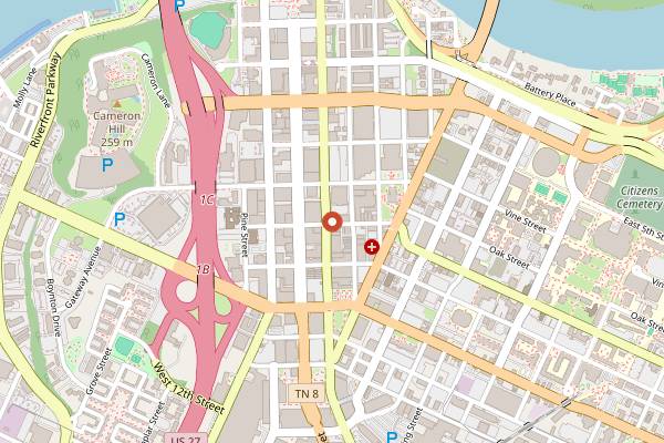 Map showing Cadence Coffee Company in Chattanooga