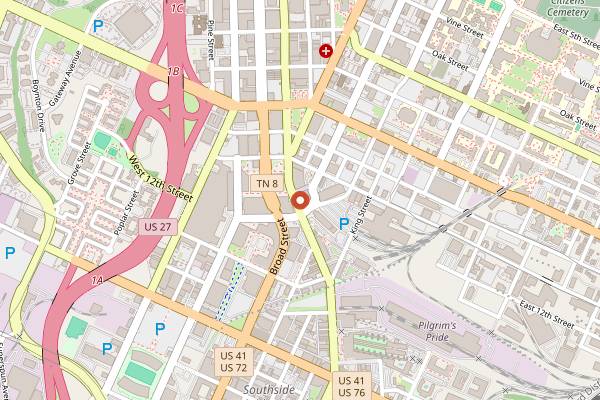 Map showing Goodman Coffee Roasters in Chattanooga
