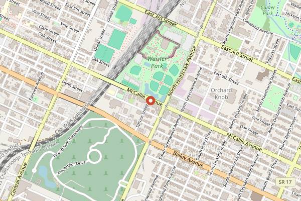 Map showing Mad Priest Coffee Roasters in Chattanooga