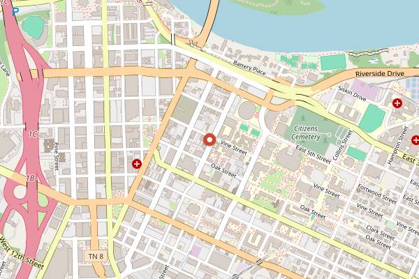 Map showing University Pizza & Deli in Chattanooga