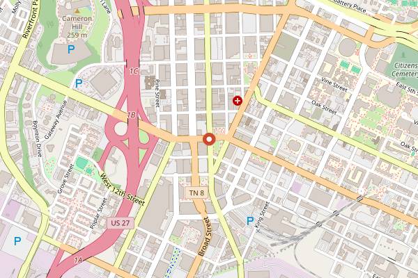 Map showing Chattanooga Pizza Week in Chattanooga