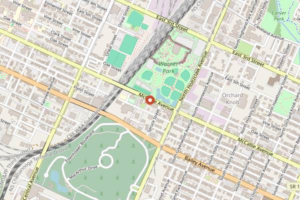 Map showing Alan Gold's Discotheque in Chattanooga