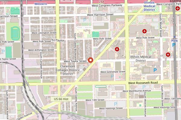 Map showing Ferrara Bakery in Chicago
