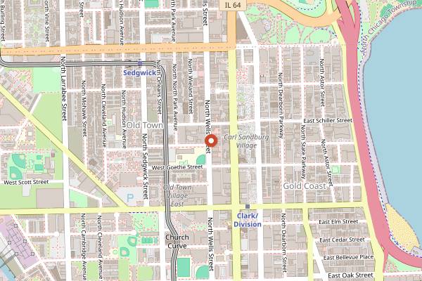 Map showing Old Town Pub in Chicago