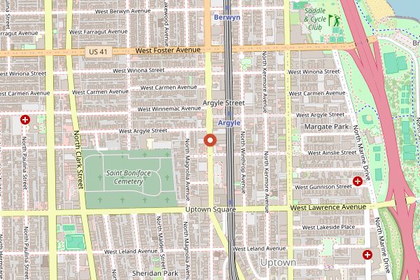 Map showing The Green Mill in Chicago