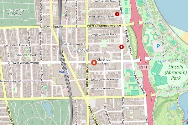 Map showing Everybody's Coffee in Chicago