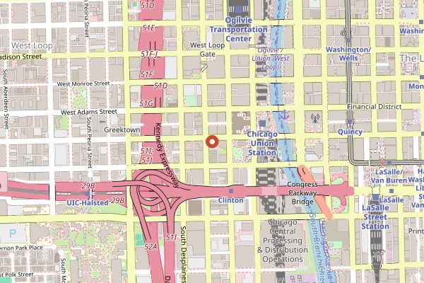 Map showing Lou Mitchell's in Chicago
