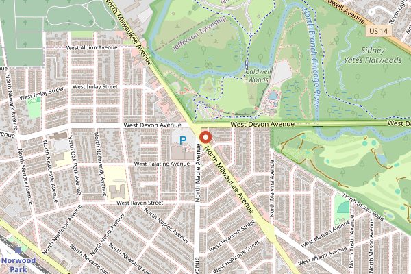Map showing Superdawg Drive-In in Chicago
