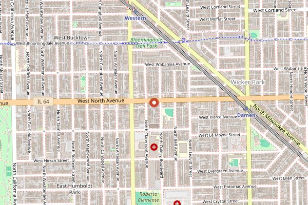 Map showing Handlebar Bar & Grill in Chicago