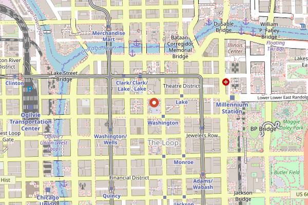 Map showing Christkindlmarket Chicago at Daley Plaza in Chicago
