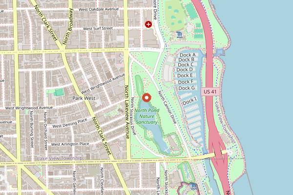 Map showing North Pond in Chicago