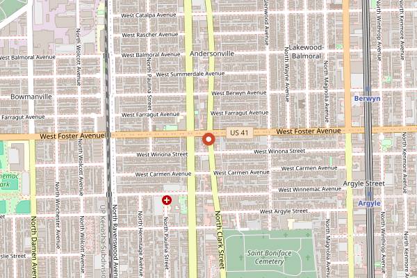 Map showing Konak Pizza and Grill in Chicago