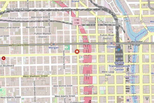 Map showing Au Cheval (late night) in Chicago