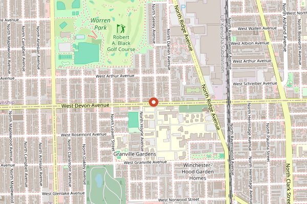 Map showing Ghareeb Nawaz (late-night biryani) in Chicago