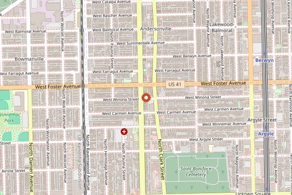 Map showing Andersonville Farmers Market in Chicago