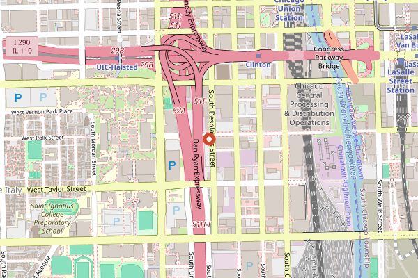 Map showing Maxwell Street Market in Chicago