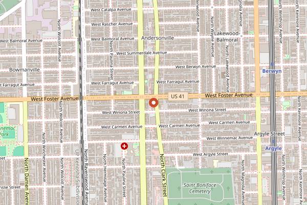 Map showing Hopleaf Bar in Chicago