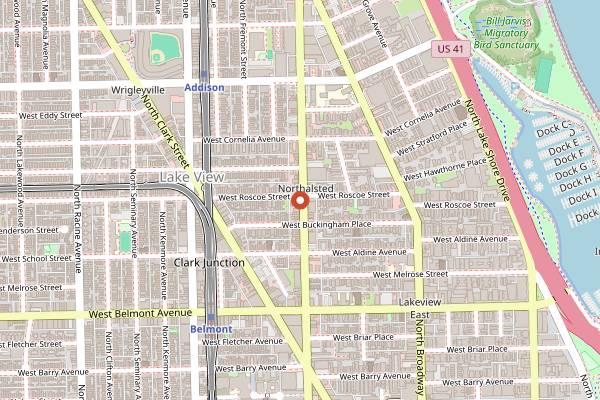 Map showing Roscoe's Tavern in Chicago