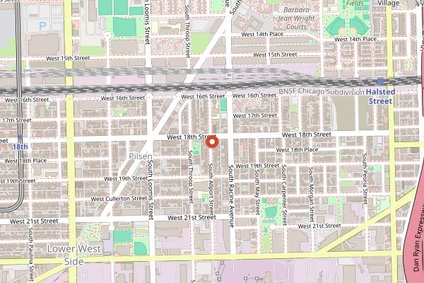 Map showing Thalia Hall in Chicago
