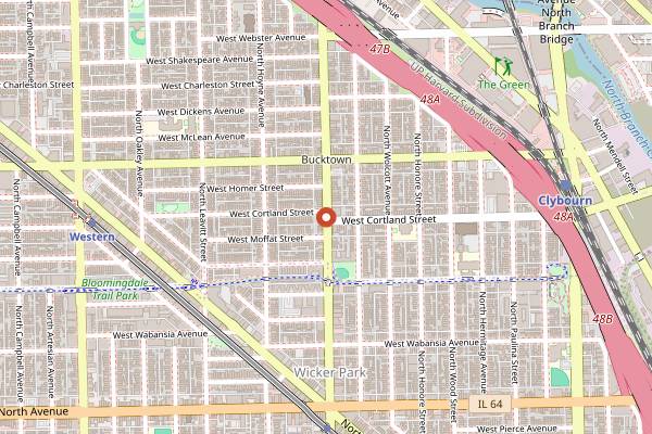 Map showing George's Hot Dogs in Chicago