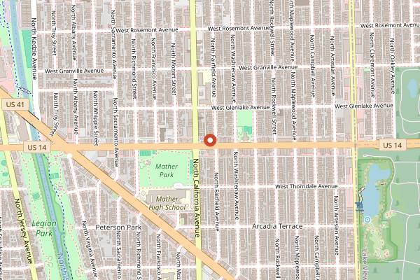 Map showing Wolfy's in Chicago