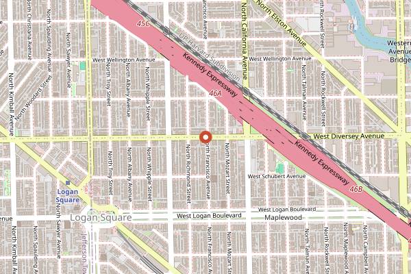 Map showing Diversey Wine in Chicago