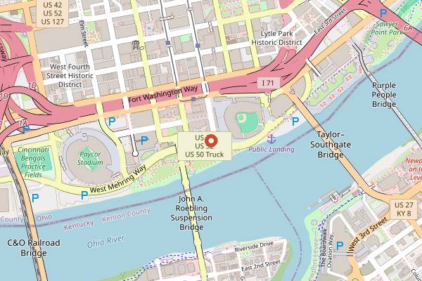 Map showing Moerlein Lager House in Cincinnati