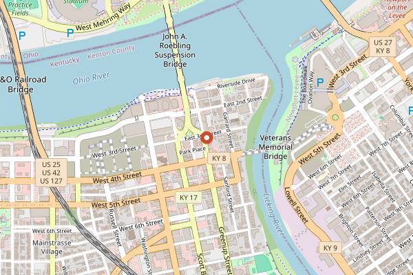 Map showing Roebling Point Books and Coffee in Cincinnati