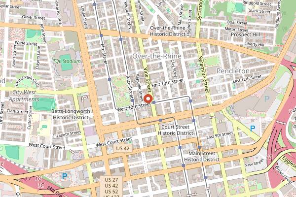 Map showing Krueger's Tavern in Cincinnati