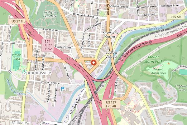Map showing Sidewinder Coffee Roastery in Cincinnati