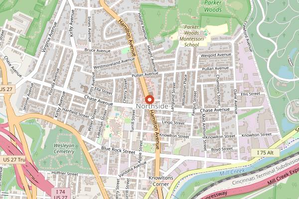 Map showing Northside Farmers Market in Cincinnati