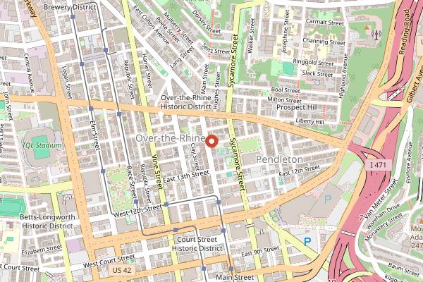 Map showing The Woodward Theater in Cincinnati