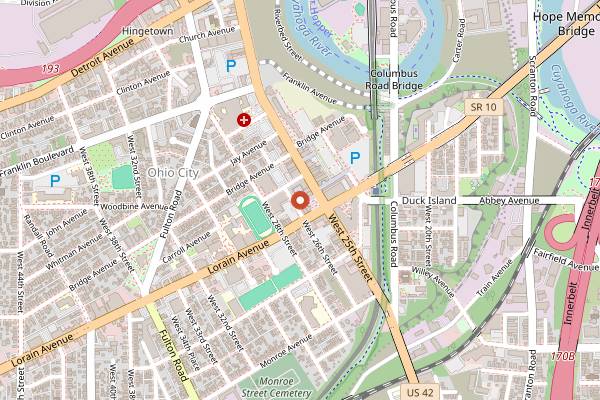 Map showing Great Lakes Brewing Company Brewpub in Cleveland