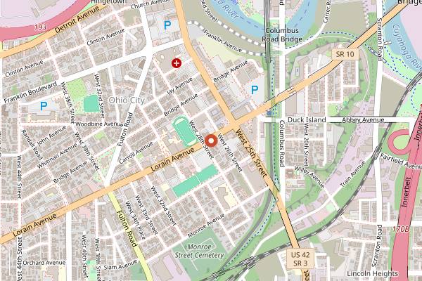 Map showing Hansa Brewery in Cleveland