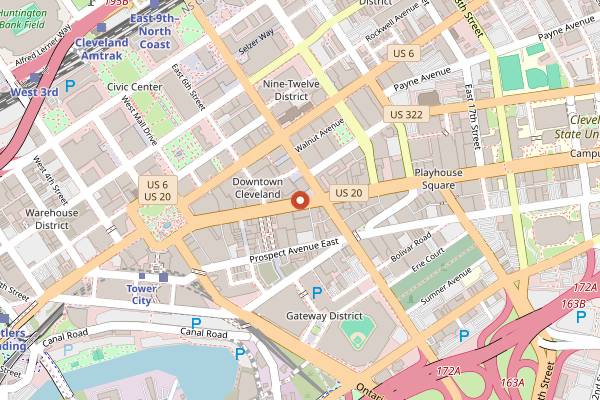 Map showing Phoenix Coffee Downtown in Cleveland