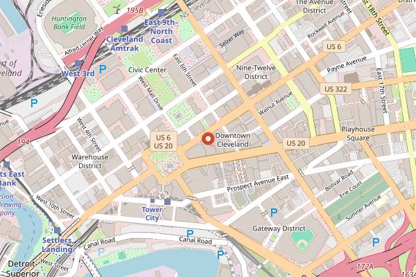 Map showing Rising Star Coffee at Cleveland Arcade in Cleveland