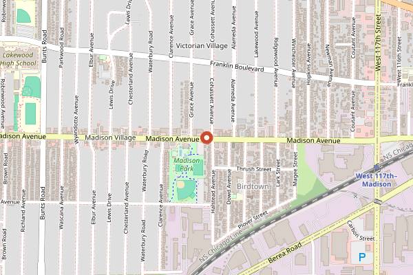 Map showing The Vegan Club in Cleveland
