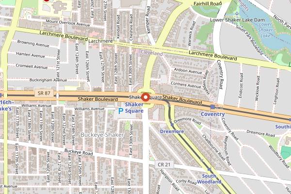 Map showing North Union Farmers Market at Shaker Square in Cleveland