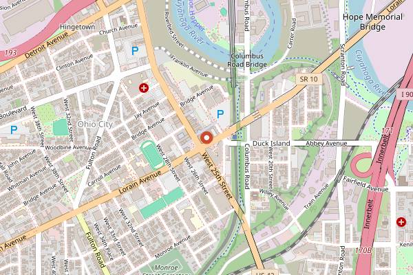 Map showing West Side Market in Cleveland