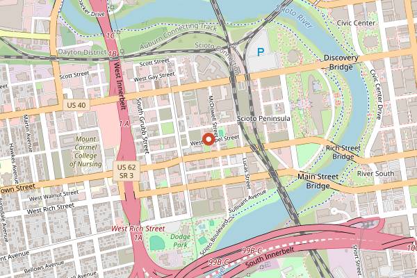 Map showing Land-Grant The Extension in Columbus