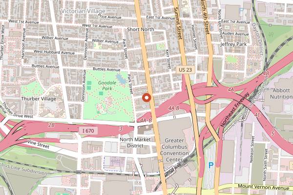 Map showing The Pearl Brunch in Columbus
