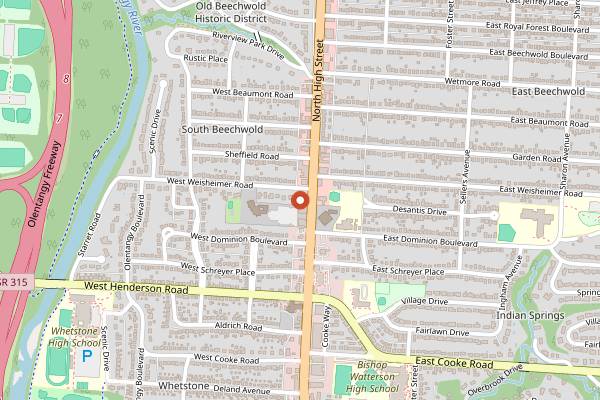 Map showing Crimson Cup Coffee House Clintonville in Columbus