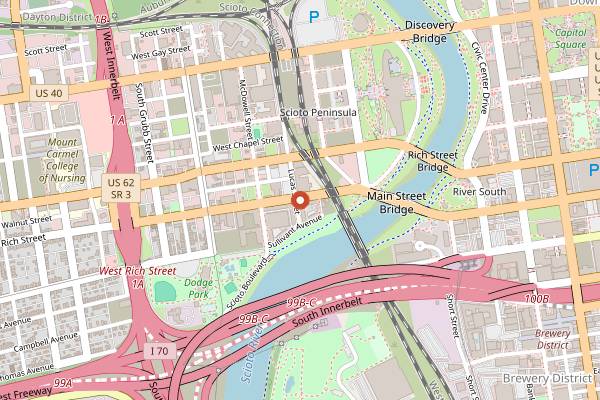 Map showing Yellow Brick Pizza Franklinton in Columbus