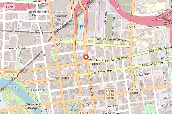 Map showing Wolf's Ridge Brewing Dining Room in Columbus