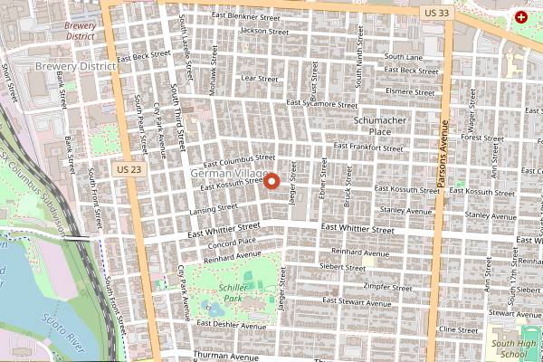 Map showing Schmidt's Sausage Haus in Columbus