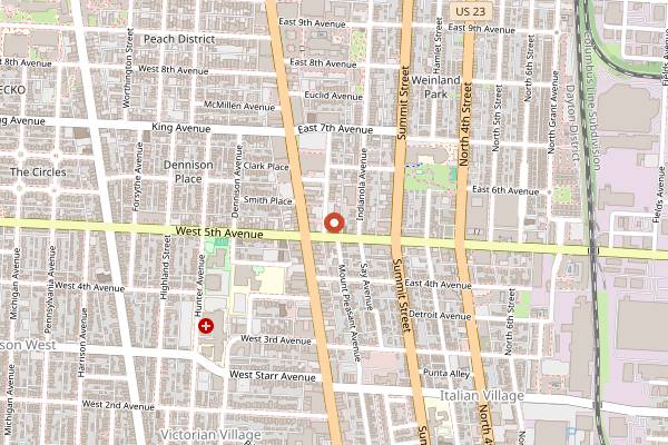 Map showing Service Bar in Columbus