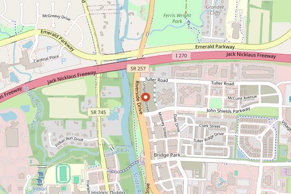 Map showing Hoyo's Kitchen North Market Bridge Park in Columbus
